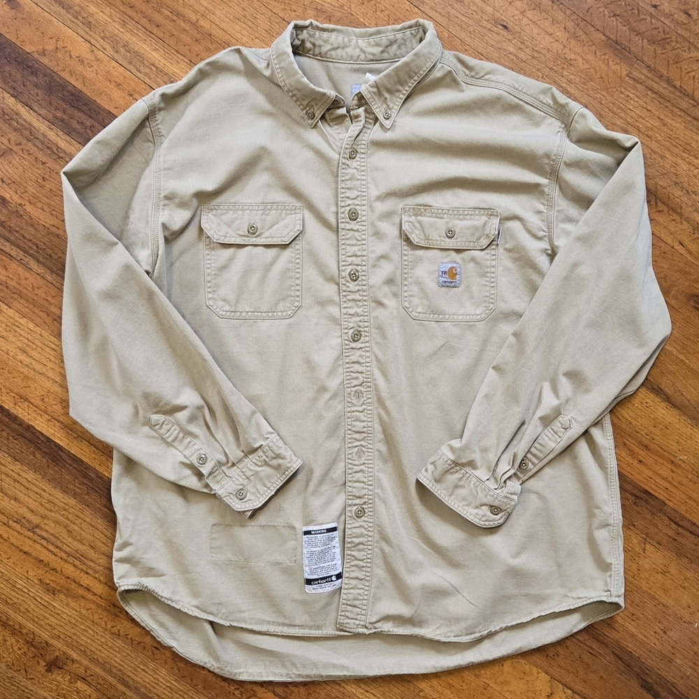 Carhartt FR Men’s 3XL Flame Resistant Work Shirt FRS160 KHI Khaki Button Down